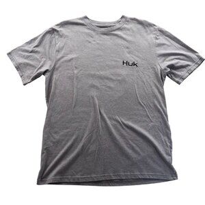 Huk Mens T-Shirt Medium Gray Short-Sleeve Graphic Print Casual Tee Crewneck
